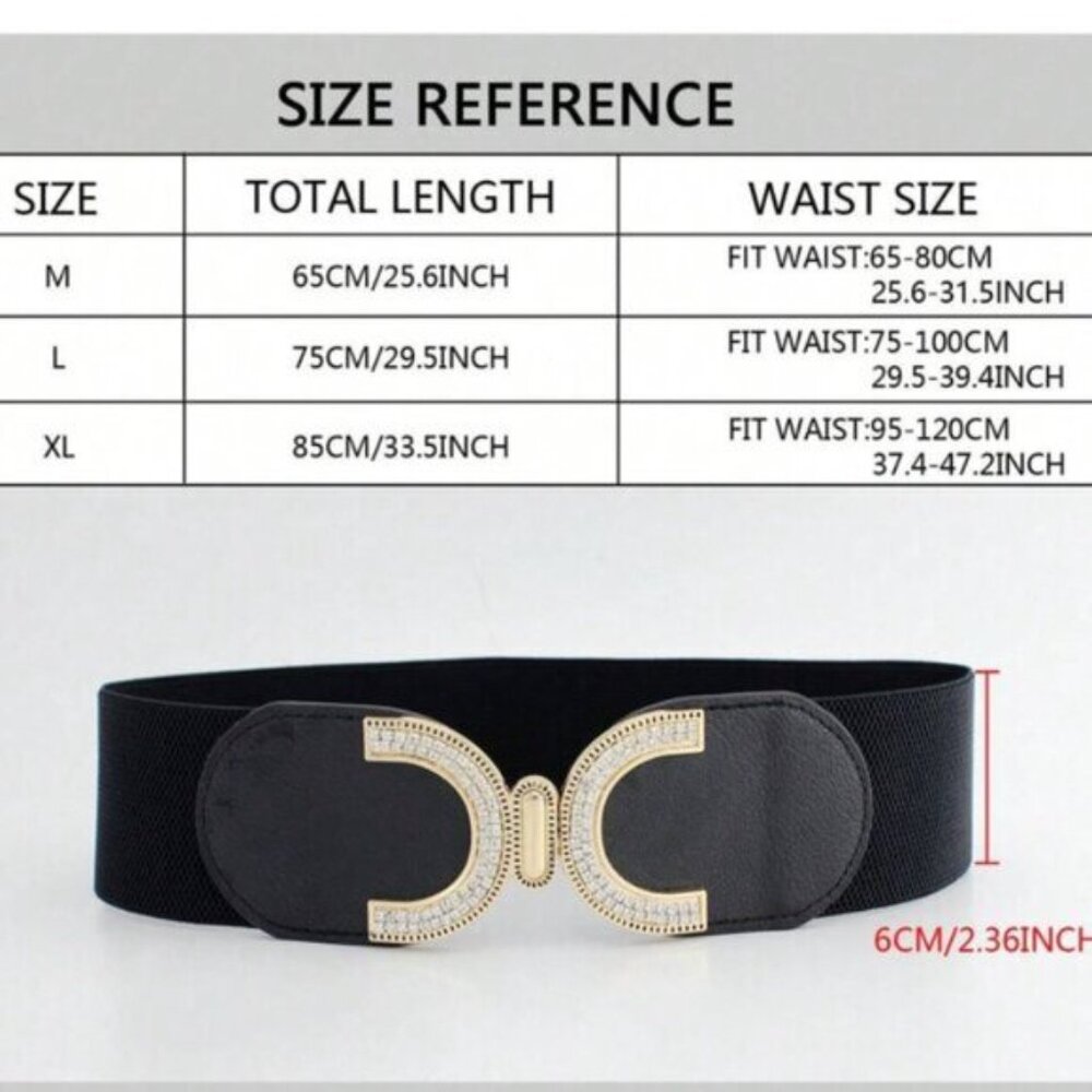Rhinestone Buckle With Elastic Waist Belt Brown - Picture 3 of 3